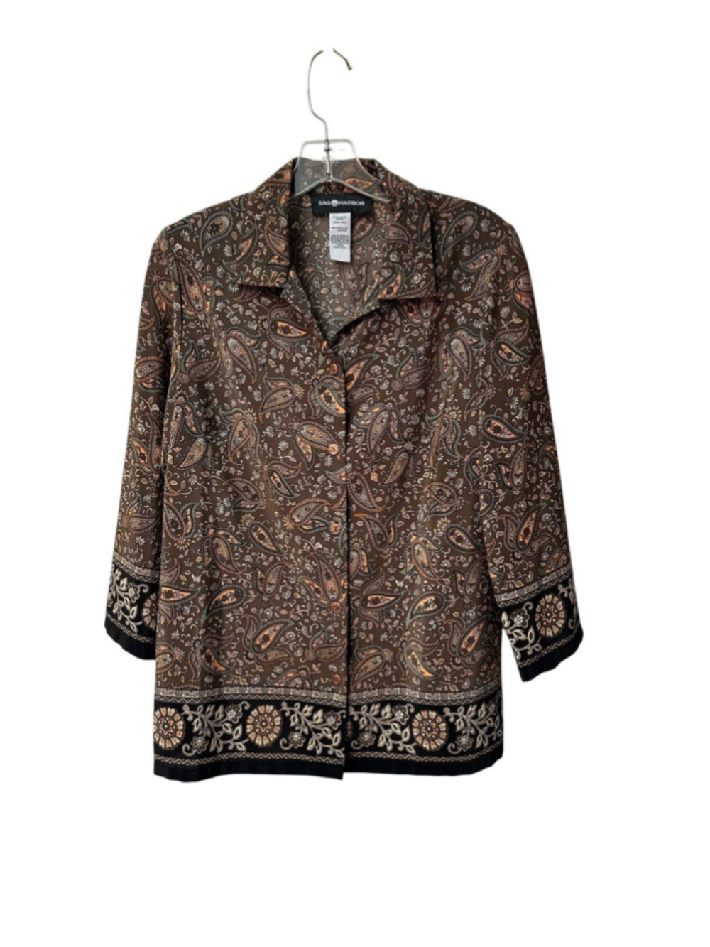 Sag Harbor Paisley Floral Button Shirt Womens Small 3/4 Sleeves Business Casual